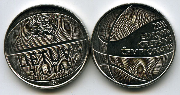 Монета 1 лит 2011г баскетбол Литва