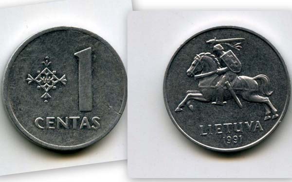 Монета 1 сенти 1991г Литва