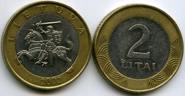Монета 2 лита 2002г Литва