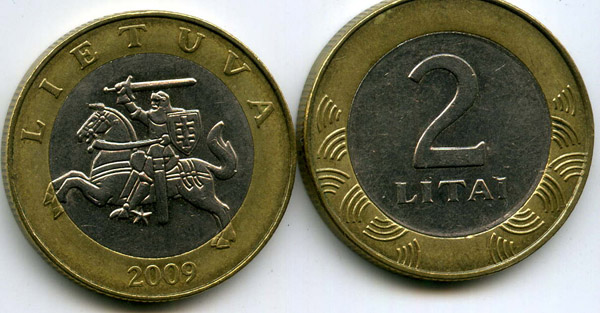 Монета 2 лита 2010г Литва