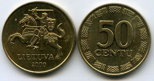 Монета 50 сенти 2000г Литва