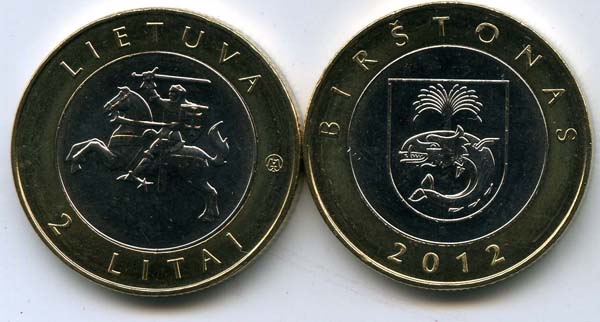 Монета 2 лита 2012г Бирштонас Литва