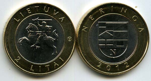 Монета 2 лита 2012г Нерюнга Литва