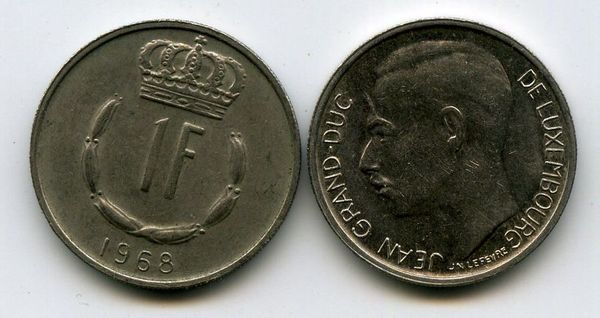Монета 1 франк 1968г Люксембург