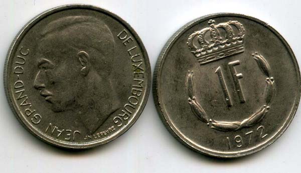 Монета 1 франк 1972г Люксембург