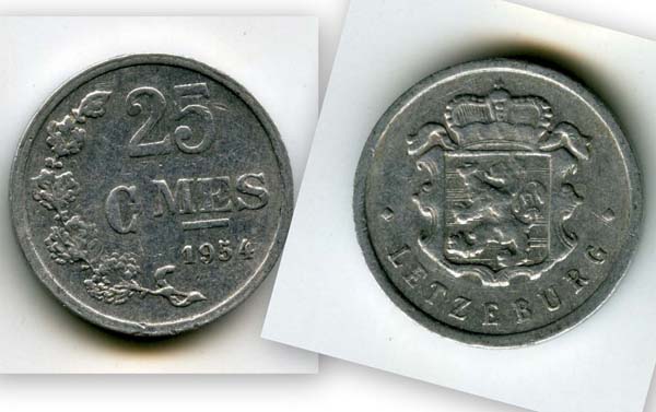 Монета 25 сентимес 1954г монтное Люксембург