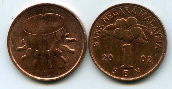 Монета 1 сен 2002г Малазия