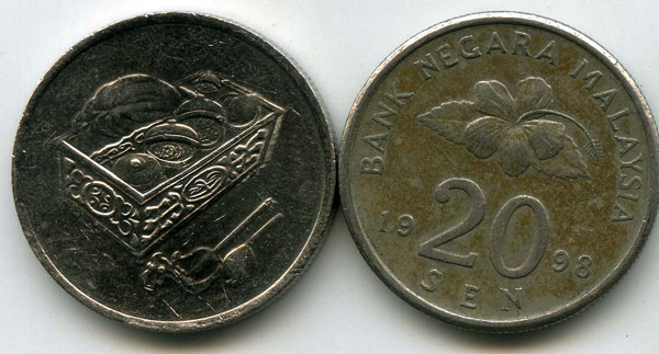 Монета 20 сен 1998г Малазия