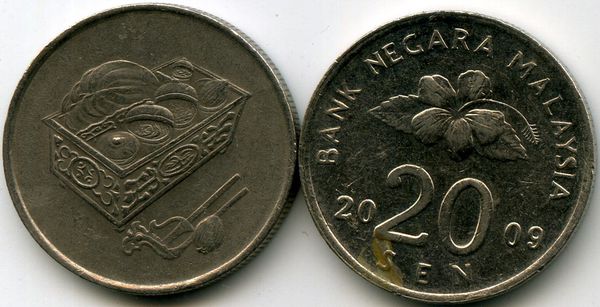 Монета 20 сен 2009г Малазия