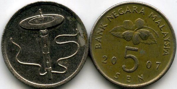 Монета 5 сен 2007г Малазия