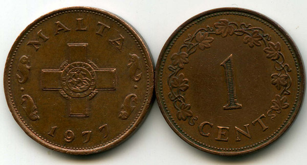 Монета 1 цент 1977г Мальта