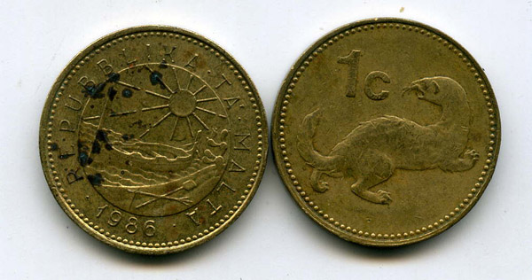Монета 1 цент 1986г Мальта