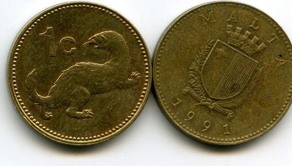 Монета 1 цент 1991г Мальта