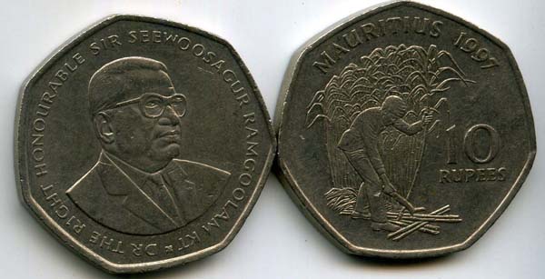 Монета 10 рупий 1997г Маврикий