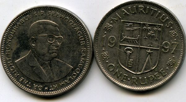 Монета 1 рупия 1997г Маврикий