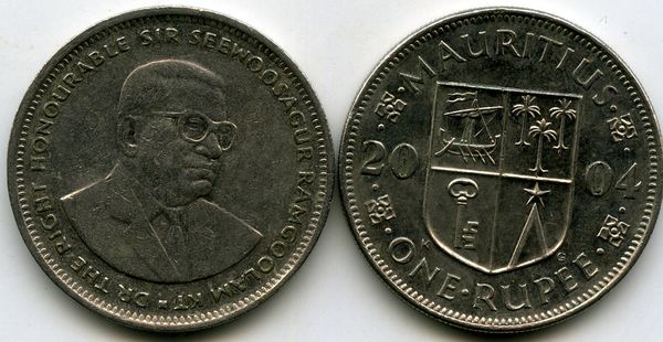 Монета 1 рупия 2004г Маврикий