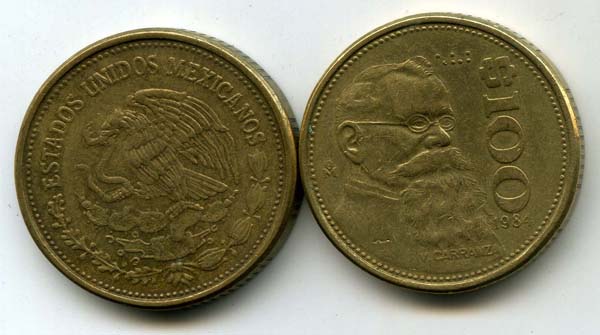 Монета 100 песо 1984г Мексика