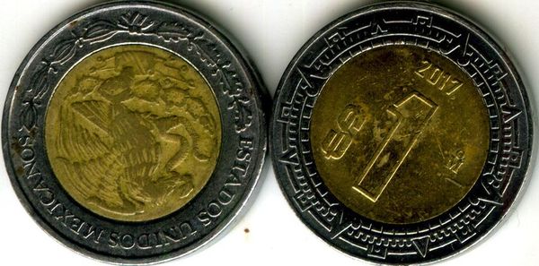 Монета 1 песо 2017г Мексика