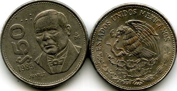 Монета 50 песо 1985г Мексика