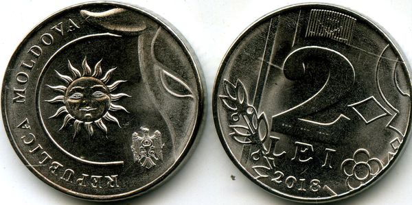 Монета 2 лей 2018г Молдавия