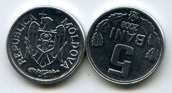 Монета 5 бани 2008г ац Молдавия