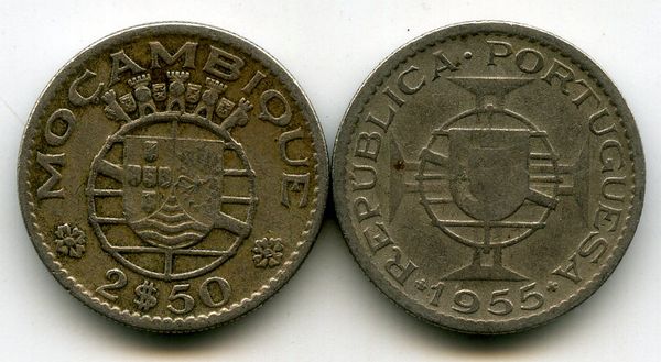 Монета 2,5 эскудо 1955г Мозамбик