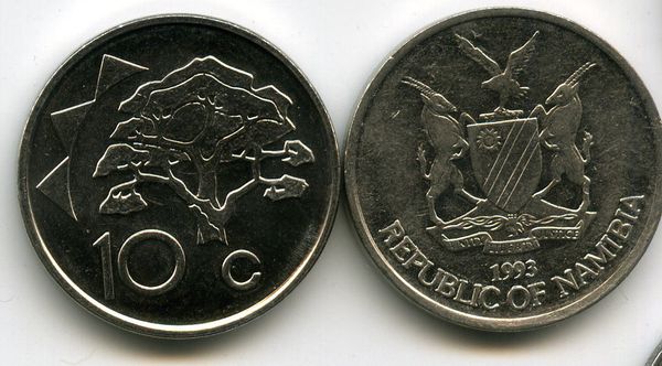 Монета 10 центов 1993г Намибия