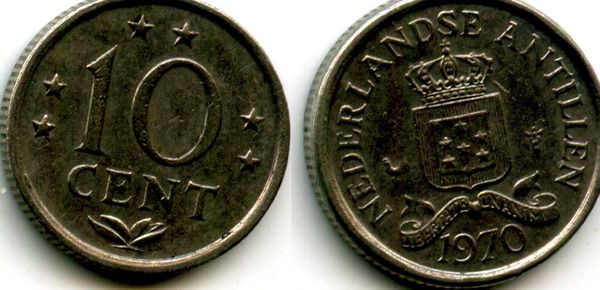 Монета 10 центов 1970г Нидерландские Антиллы