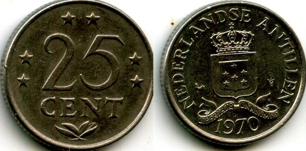 Монета 25 центов 1970г Нидерландские Антиллы