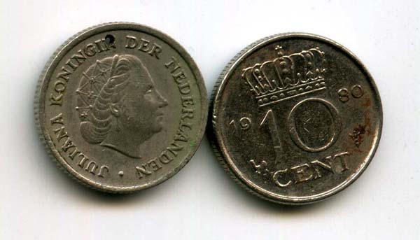 Монета 10 центов 1980г Нидерланды