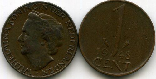 Монета 1 цент 1948г Нидерланды