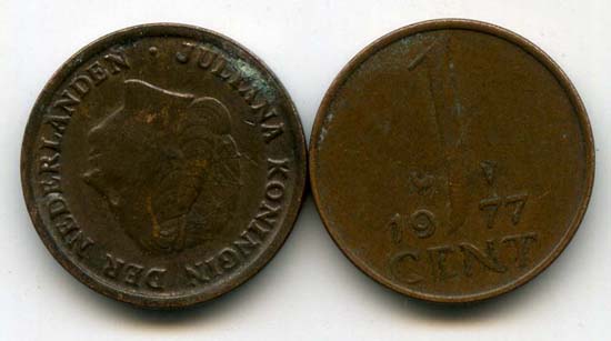 Монета 1 цент 1977г Нидерланды