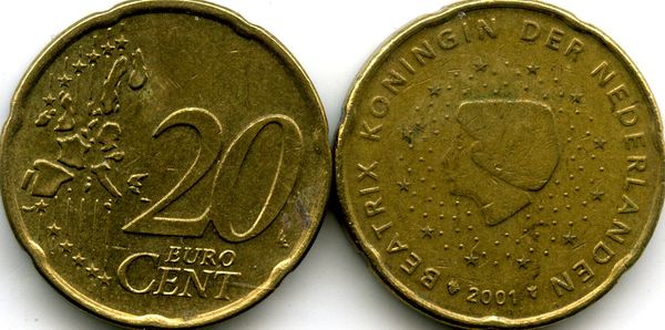 Монета 20 евроцентов 2001г Нидерланды