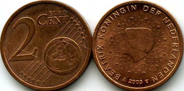 Монета 2 евроцента 2003г Нидерланды