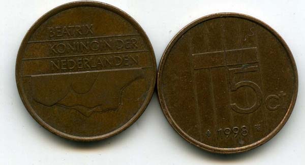 Монета 5 центов 1998г Нидерланды