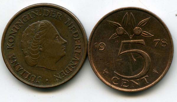 Монета 5 центов 1978г Нидерланды