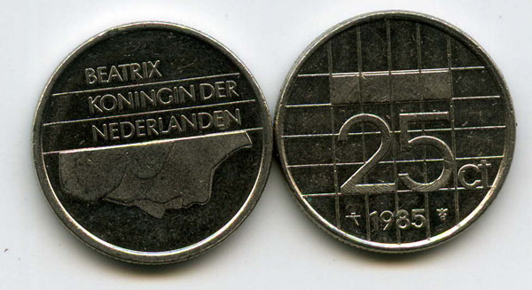 Монета 25 центов 1985г Нидерланды