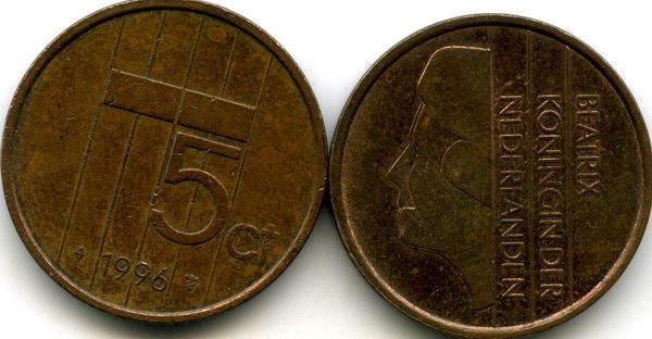 Монета 5 центов 1996г Нидерланды