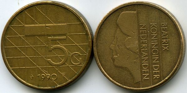 Монета 5 гульден 1990г Нидерланды