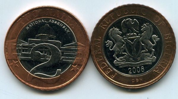 Монета 2 найры 2006г Нигерия