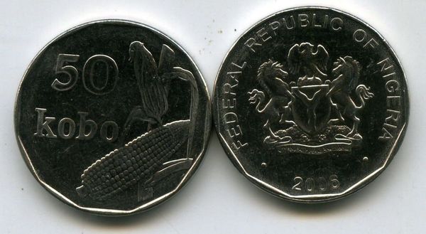 Монета 50 кобо 2006г Нигерия