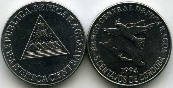 Монета 5 сентаво 1994г Никарагуа