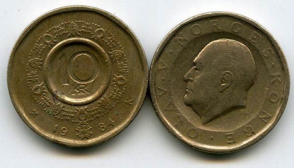 Монета 10 крон 1984г Норвегия