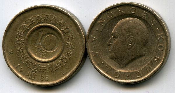 Монета 10 крон 1985г Норвегия
