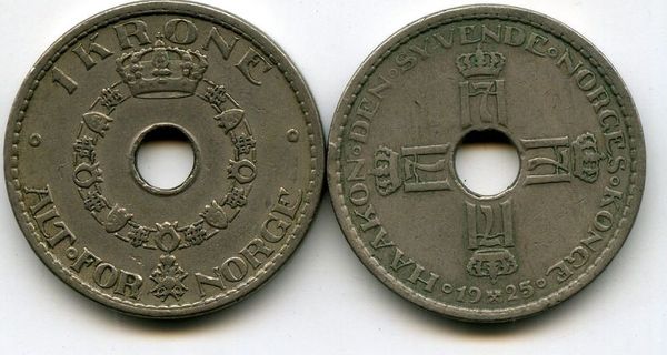 Монета 1 крона 1925г Норвегия