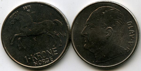 Монета 1 крона 1971г Норвегия