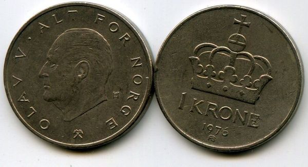 Монета 1 крона 1975г Норвегия