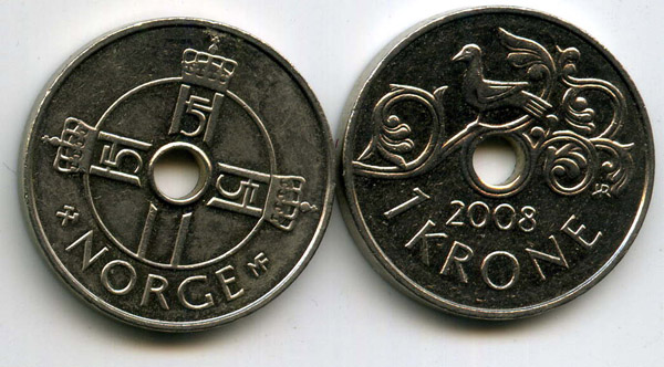 Монета 1 крона 2008г Норвегия