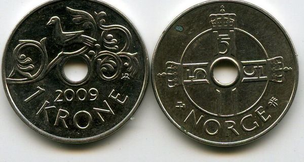 Монета 1 крона 2009г Норвегия