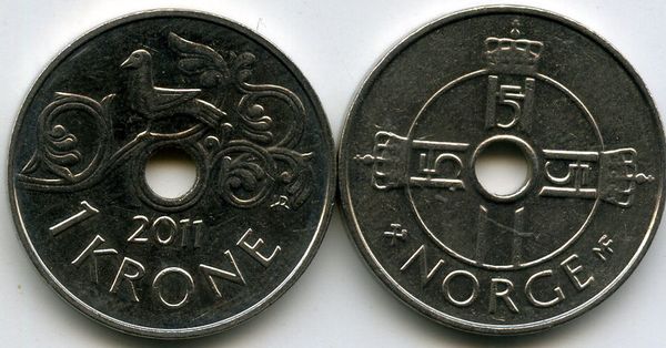 Монета 1 крона 2011г Норвегия